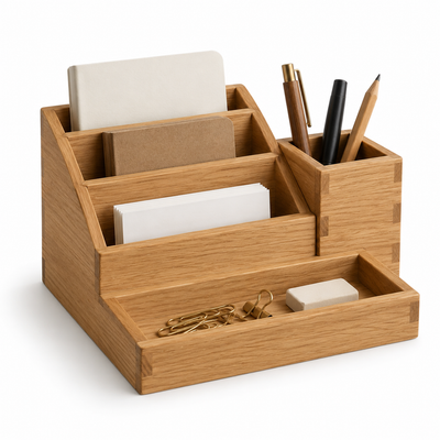 Oak-Finish Desktop Organizer