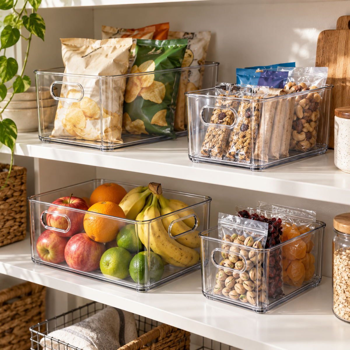 Clear Pantry Storage Bins Set of 4