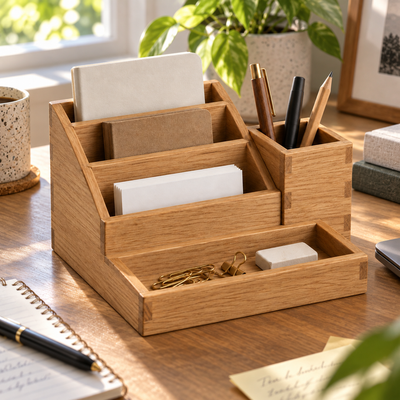 Oak-Finish Desktop Organizer