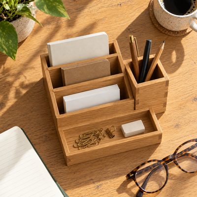 Oak-Finish Desktop Organizer