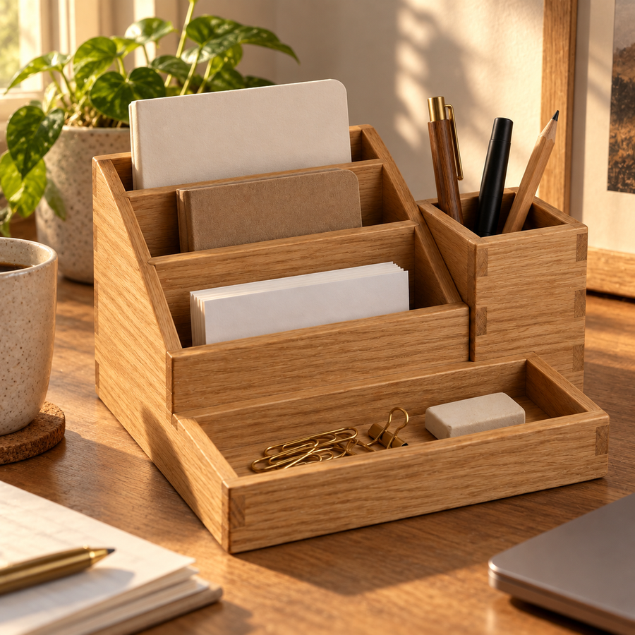 Oak-Finish Desktop Organizer
